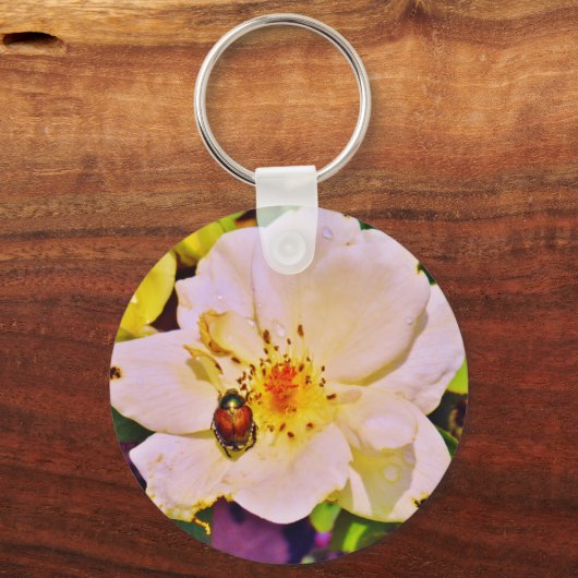 Japanse keet op witte roze sleutelhanger (Voorkant)