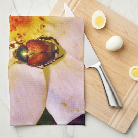 Japanse keet op witte roze theedoek (Quarter Fold)