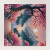 Japanse Kersenbloesem Berg Bos Landschap Legpuzzel (Horizontaal)