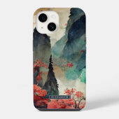Japanse Kersenbloesem Berg Bos Monogram iPhone Hoesje (Achterkant)