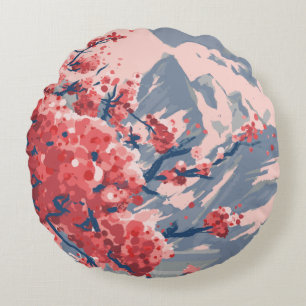 Japanse Kersenbloesem & Berg Kunst Rond Kussen