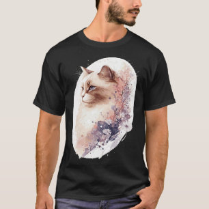 Japanse Kersenbloesem Birmaanse Kat Aquarel Saku T-shirt