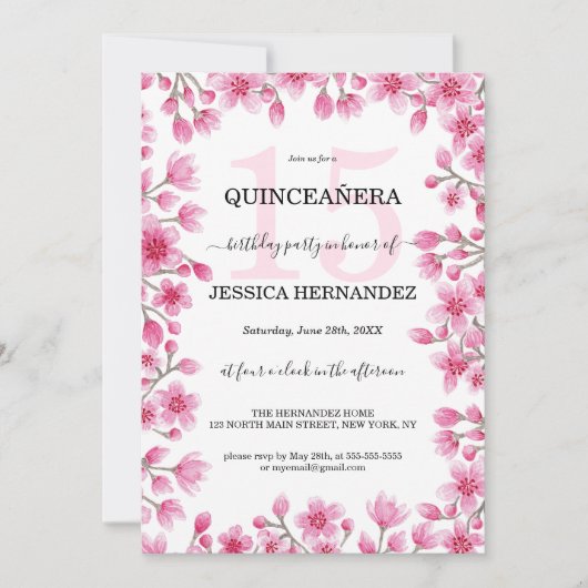Japanse kersenbloesem Bloemengrens Quinceañera Kaart (Voorkant)