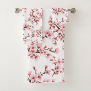 Japanse Kersenbloesem Blush Roze Blauw Bad Handdoek