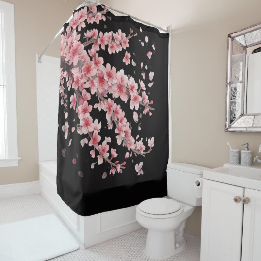 Japanse Kersenbloesem Blush Roze wit Douchegordijn (In situ)