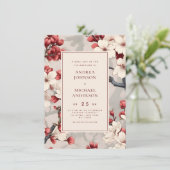  Japanse kersenbloesem Bourgogne bruiloft Kaart (Staand voorkant)