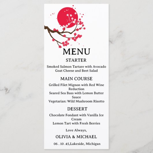 Japanse kersenbloesem huwelijksmenu menu (Voorkant)