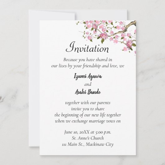 Japanse kersenbloesem huwelijksuitnodiging kaart (Voorkant)