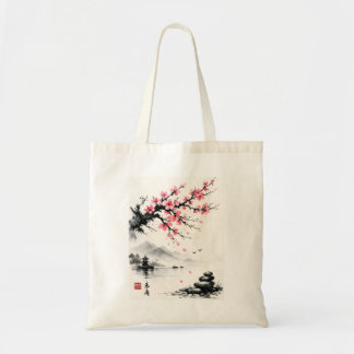 Japanse Kersenbloesem Inktwastechniek Schilderij - Tote Bag