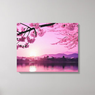 Japanse Kersenbloesem Landschap Sereniteit Canvas Afdruk