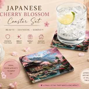 Japanse Kersenbloesem Landschaps Onderzetter Set