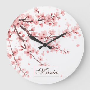 Japanse Kersenbloesem monogram Blush Roze wit Grote Klok
