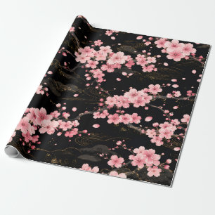 Japanse Kersenbloesem monogram Roze Rood zwart Cadeaupapier