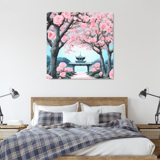 Japanse Kersenbloesem Pagode Canvas Afdruk (Insitu (Slaapkamer))