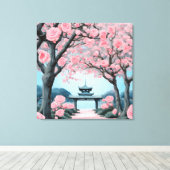 Japanse Kersenbloesem Pagode Canvas Afdruk (Insitu (Houten vloer))