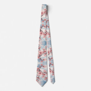 Japanse Kersenbloesem Roze Blauw Stropdas