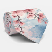 Japanse Kersenbloesem Roze Blauw Stropdas (Opgerold)