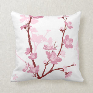 Japanse kersenbloesem, zachte roze bloem, meisje, kussen
