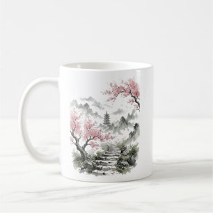 Japanse Kersenbloesempagode Aquarel Koffiemok