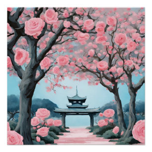 Japanse Kersenbloesempagode Perfect Poster