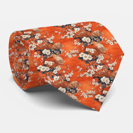 Japanse Kersenbloesemwaaierpatroon (1) Stropdas (Opgerold)