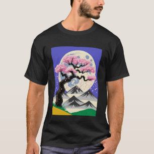 Japanse Kersenboom Bloesem Maan Berg Nacht A T-shirt