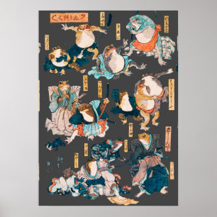 Japanse kik houtsnede Kuniyoshi Ukiyo-e Poster