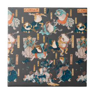 Japanse kik houtsnede Kuniyoshi Ukiyo-e Tegeltje
