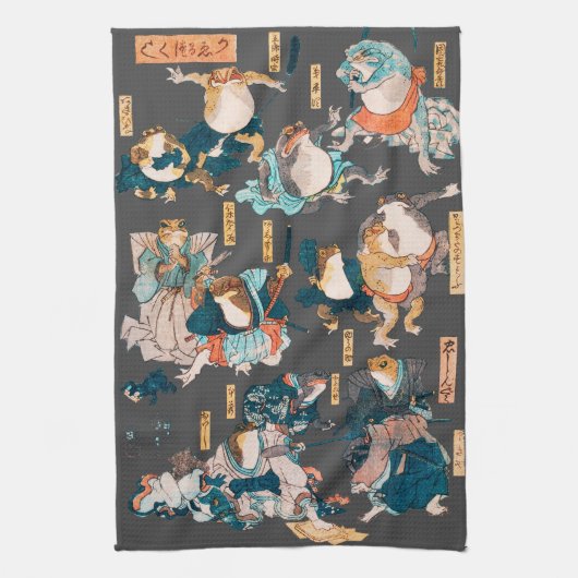 Japanse kikker ukiyo-e kikkers theedoek (Verticaal)