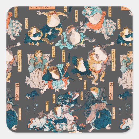 Japanse kikker ukiyo-e kikkers vierkante sticker (Voorkant)