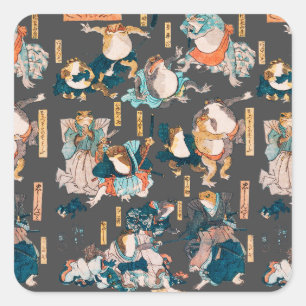 Japanse kikker ukiyo-e kikkers vierkante sticker