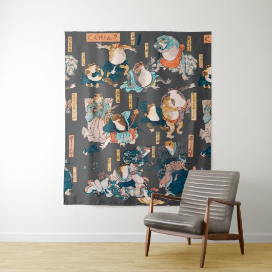 Japanse kikker ukiyo-e kikkers wandkleed (In situ)