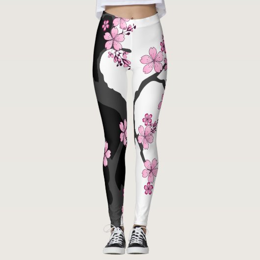 Japanse Kimono Black en White Leggings (Voorkant)