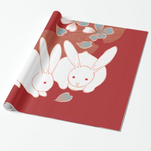 Japanse Kimono Cute Rabbits Fine Art Cadeaupapier (Uitgerold)
