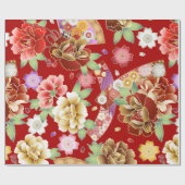 Japanse Kimono Design Cute Colorful Flowers Cadeaupapier (Vlak)