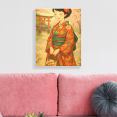 Japanse kimono en kersenbloesem canvas afdruk (Insitu (Woonkamer))