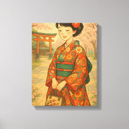 Japanse kimono en kersenbloesem canvas afdruk