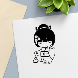 Japanse Kimono Girl Kleur me Zelfinktende Stempel