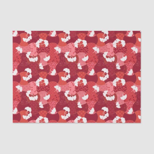 Japanse Kimono Patroon Rode Ginkgo Patchwork Tissuepapier (Voorkant)