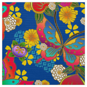Japanse kimono patroonvlinders en bloemen stof