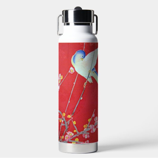 Japanse KIMONO Textiel, Blauwe Vogel Waterfles (Voorkant)