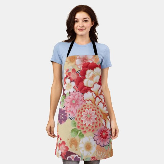 Japanse KIMONO-textiel, bloem Schort (Gedragen)