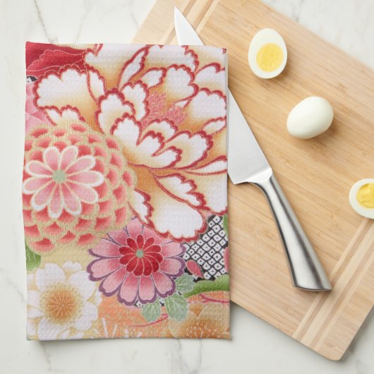 Japanse KIMONO-textiel, bloem Theedoek (Quarter Fold)