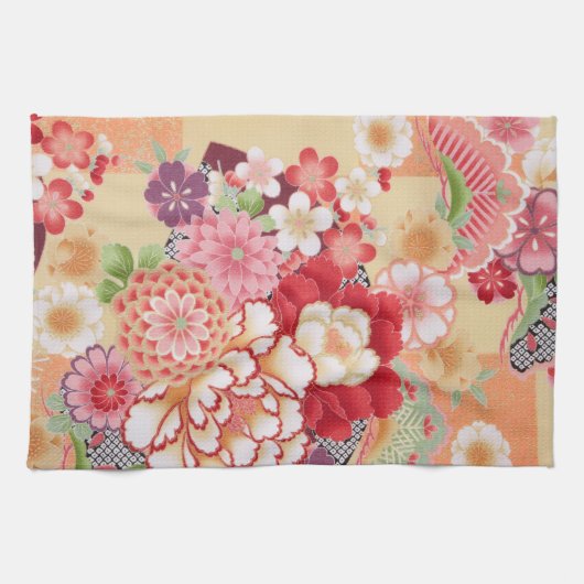 Japanse KIMONO-textiel, bloem Theedoek (Horizontaal)