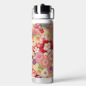 Japanse KIMONO Textiel, Floret Patroon Waterfles (Achterkant)