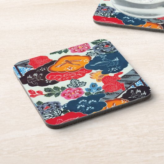  Japanse Kimono Textile (Bingata) Bier Onderzetter (Linkerzijde)