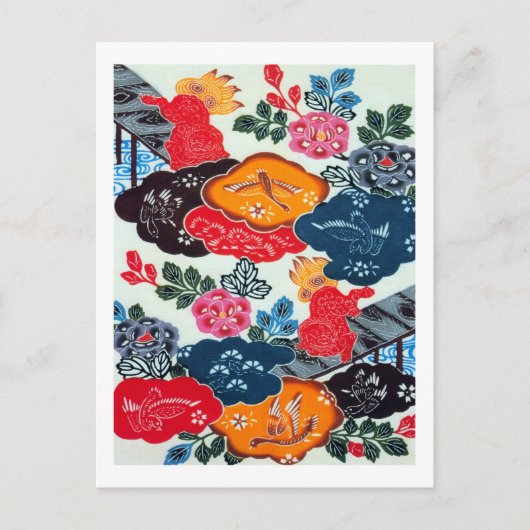 Japanse Kimono Textile (Bingata) Briefkaart (Voorkant)