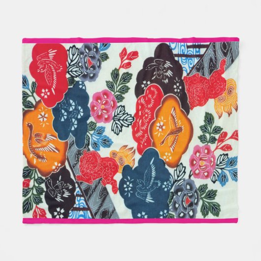 Japanse Kimono Textile (Bingata) Fleece Deken (Voorkant (Horizontaal))