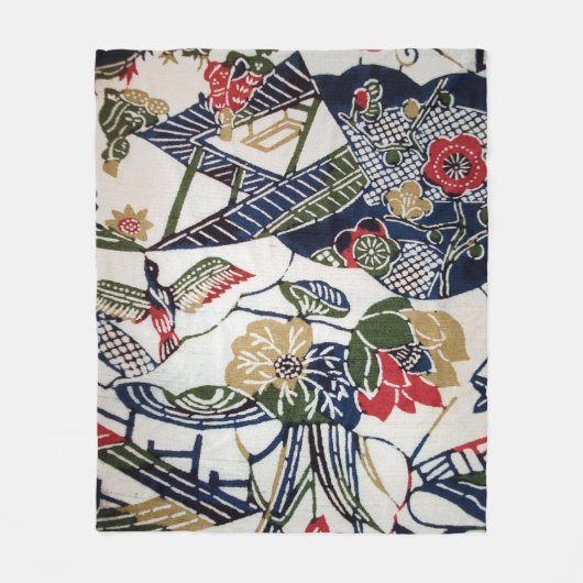 Japanse Kimono Textile (Bingata) Fleece Deken (Voorkant)