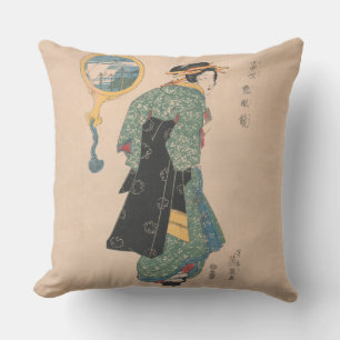 Japanse Kimono Vrouw Courtisane Kunstwerk Buitenkussen